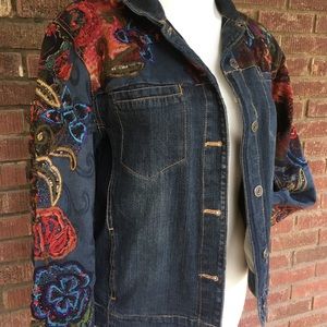 Chico's sz 1 Denim Embellished Jean Jacket Coat M
